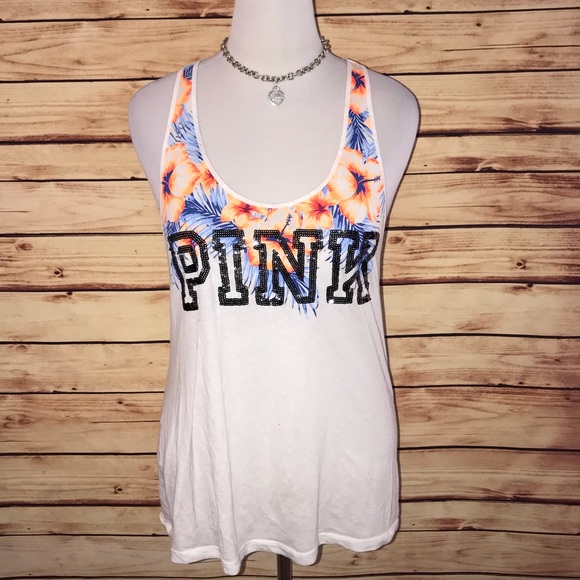 PINK Victoria's Secret Tops - VS PINK Tropical Racerback Sequin Tank